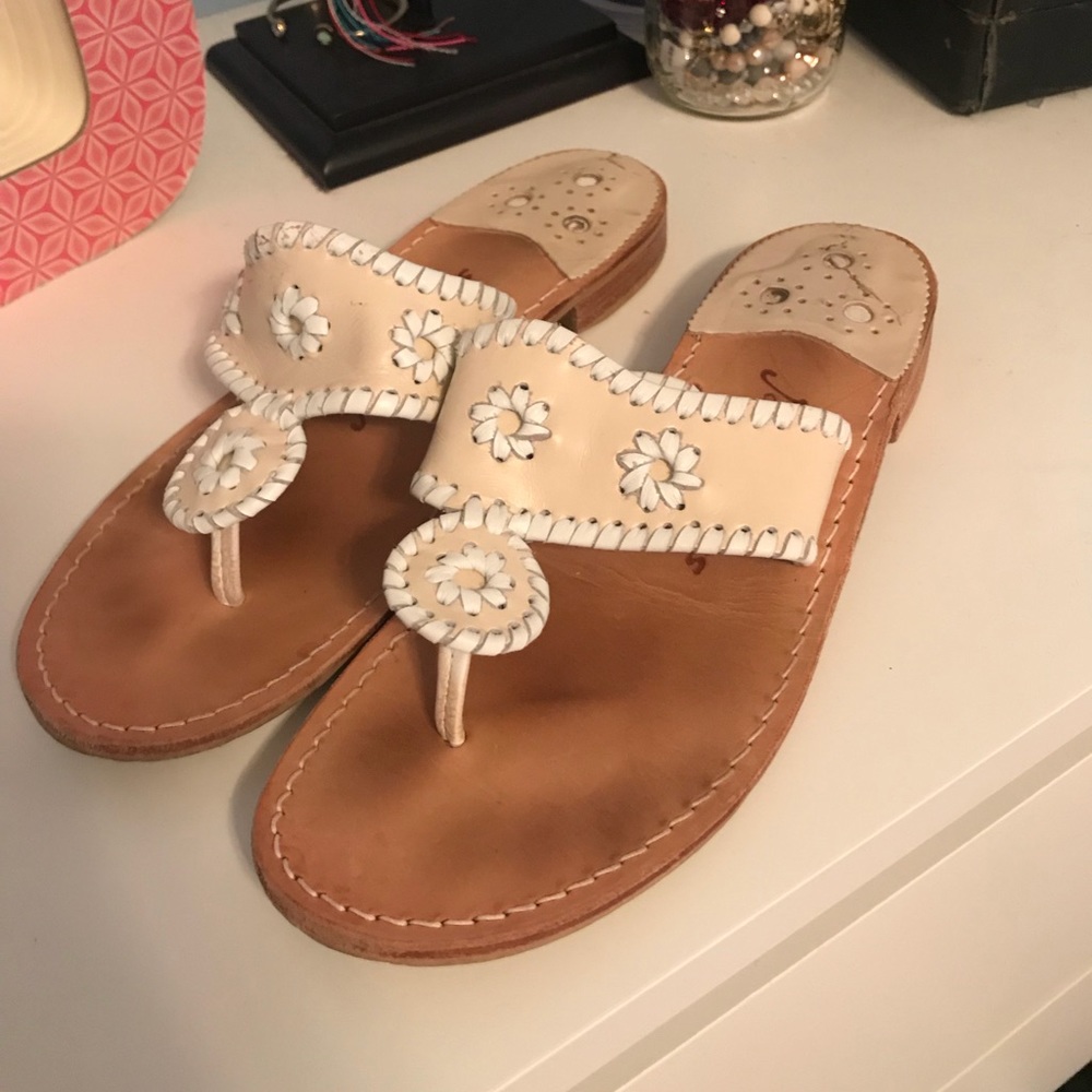 Cream and white Jack Roger sandals—OFFERS ACCEPTED